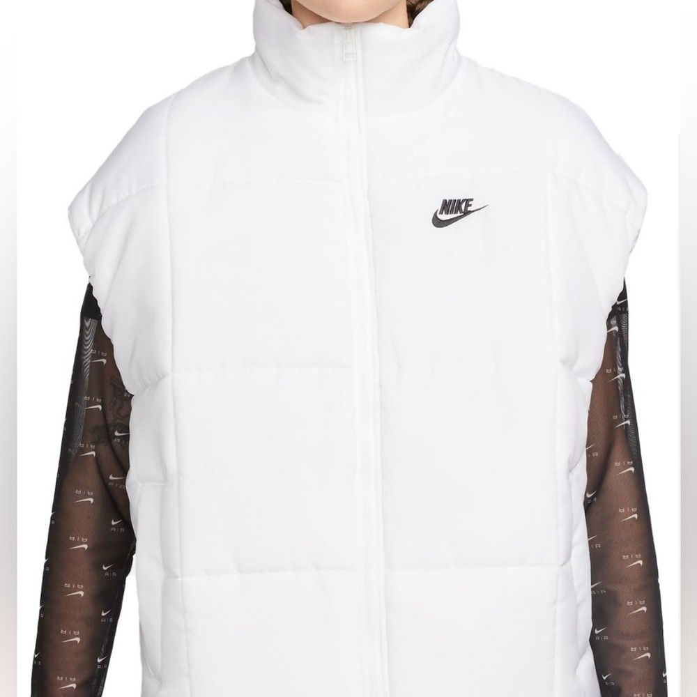 Nike Sportswear Classic Therma-FIT Loose Puffer Vest - White w/Black Swoosh